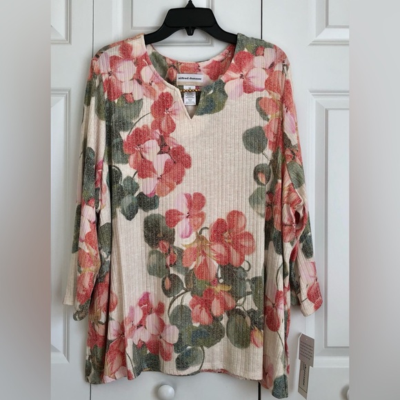 ALFRED DUNNER WOMENS TOP SIZE 3X PULLOVER CREW NECK FLORAL TUNIC 3/4 SLEEVEPS291 - Picture 2 of 7